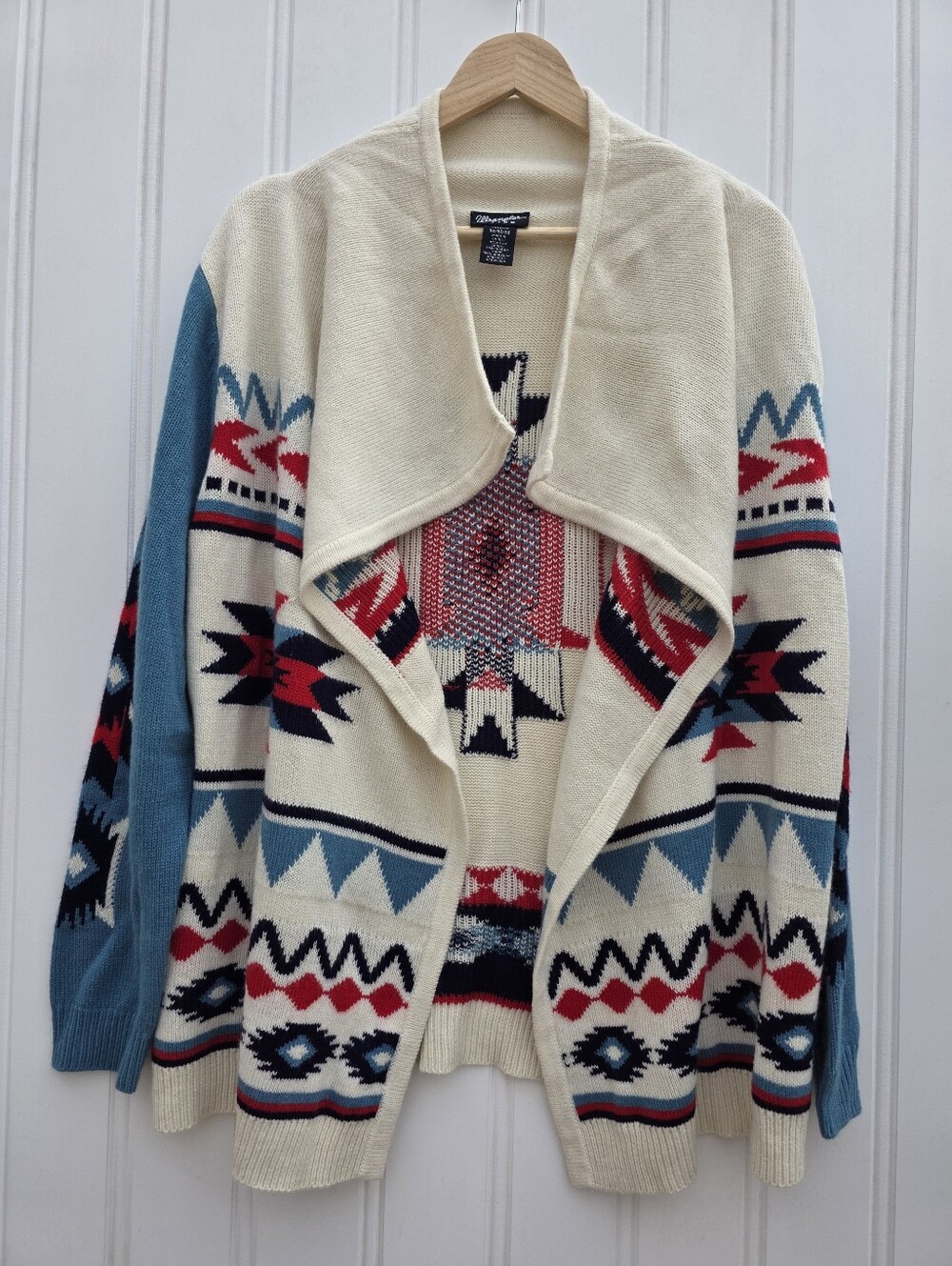 Wrangler Retro Southwestern Knit Aztec Open Front Cream Cardigan Medium